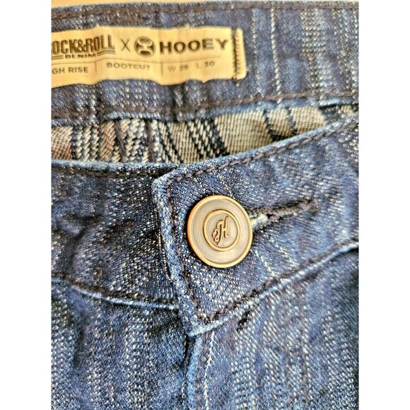 ROCK&ROLL HOOEY Women's Stripes High Rise BootCut Leg Blue Jeans, W 29, L 30 - Picture 6 of 10